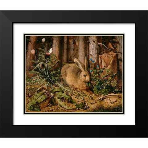 A Hare in the Forest Black Modern Wood Framed Art Print with Double Matting by Hoffmann, Hans