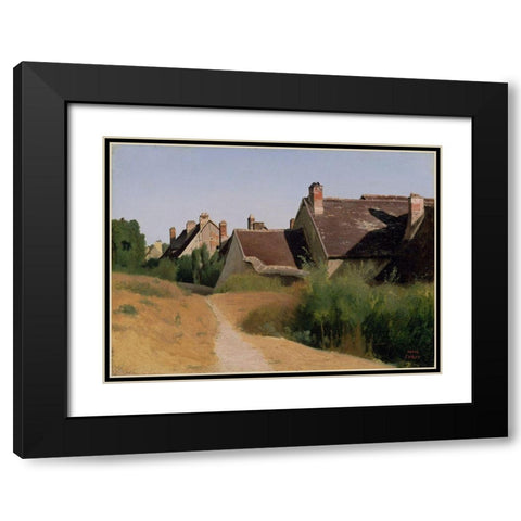 Houses near Orleans Black Modern Wood Framed Art Print with Double Matting by Corot, Jean-Baptiste-Camille