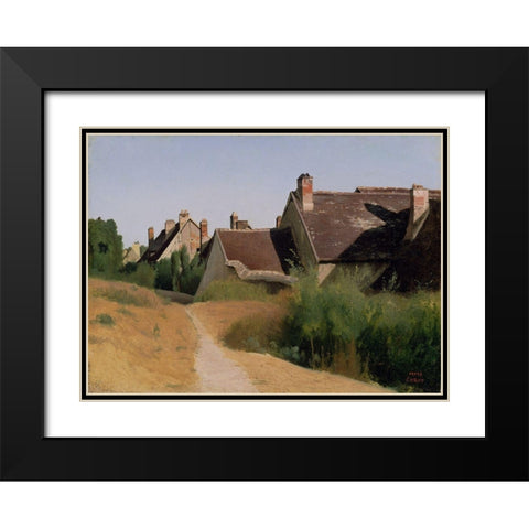 Houses near Orleans Black Modern Wood Framed Art Print with Double Matting by Corot, Jean-Baptiste-Camille