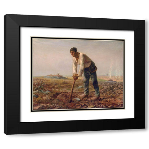 Man with a Hoe Black Modern Wood Framed Art Print with Double Matting by Millet, Jean-Francois