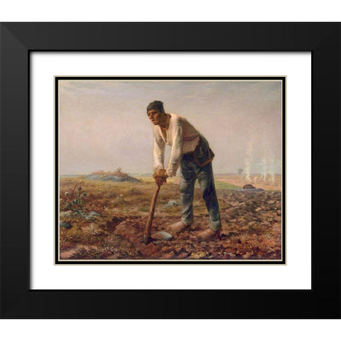 Man with a Hoe Black Modern Wood Framed Art Print with Double Matting by Millet, Jean-Francois