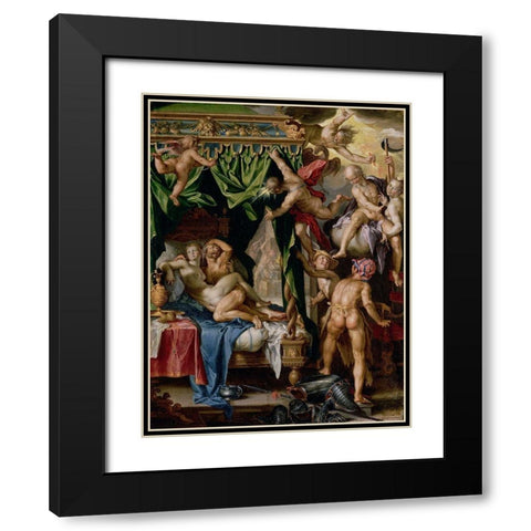 Mars and Venus Surprised by Vulcan Black Modern Wood Framed Art Print with Double Matting by Wtewael, Joachim