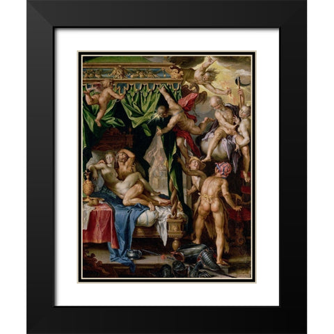 Mars and Venus Surprised by Vulcan Black Modern Wood Framed Art Print with Double Matting by Wtewael, Joachim