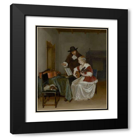 The Music Lesson Black Modern Wood Framed Art Print with Double Matting by Ter Borch, Gerard