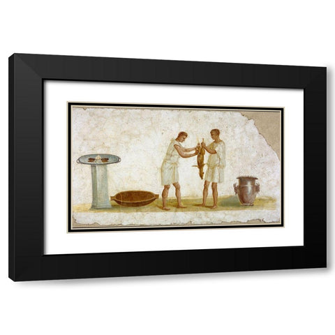 Fragment of a Fresco Panel with a Meal Preparation Black Modern Wood Framed Art Print with Double Matting by Artisan, Unknown 2nd Century Roman
