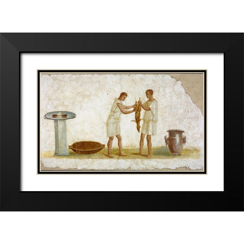 Fragment of a Fresco Panel with a Meal Preparation Black Modern Wood Framed Art Print with Double Matting by Artisan, Unknown 2nd Century Roman