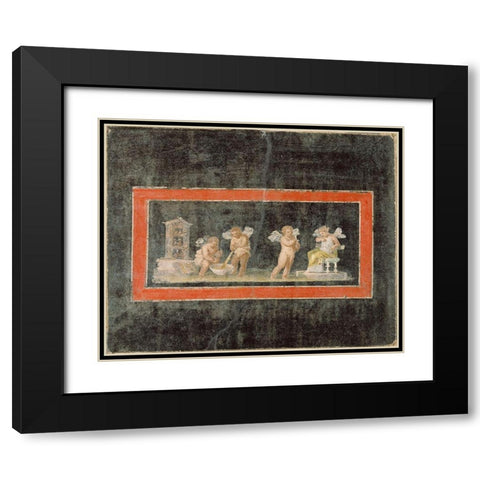 Fresco Fragment with Cupids and Psyche Making Perfume Black Modern Wood Framed Art Print with Double Matting by Artisan, Unknown 1st Century Roman