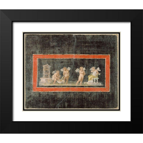 Fresco Fragment with Cupids and Psyche Making Perfume Black Modern Wood Framed Art Print with Double Matting by Artisan, Unknown 1st Century Roman