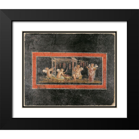 Fresco Fragment with Four Cupids Hanging Garlands Black Modern Wood Framed Art Print with Double Matting by Artisan, Unknown 1st Century Roman