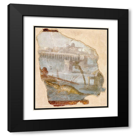 Fresco Fragment with Nilotic Landscape Black Modern Wood Framed Art Print with Double Matting by Artisan, Unknown 1st Century Roman