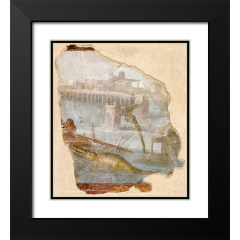 Fresco Fragment with Nilotic Landscape Black Modern Wood Framed Art Print with Double Matting by Artisan, Unknown 1st Century Roman