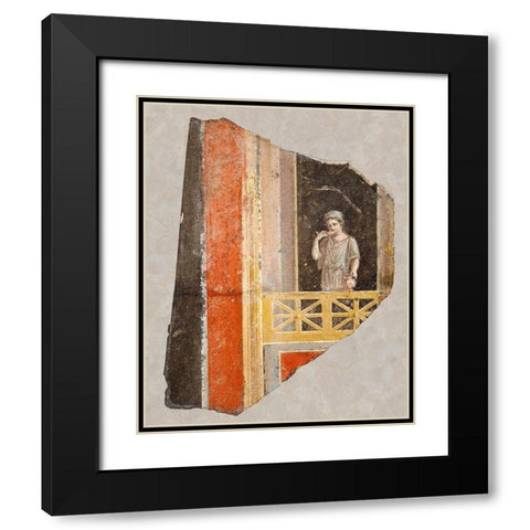 Fresco Fragment: Woman on a Balcony Black Modern Wood Framed Art Print with Double Matting by Artisan, Unknown 1st Century Roman