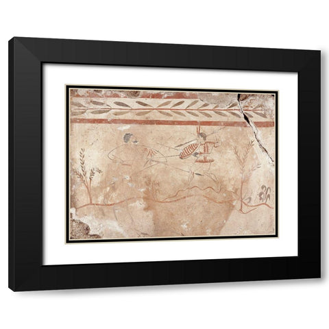 Fresco Panel with Two Warriors Black Modern Wood Framed Art Print with Double Matting by Artisan, Unknown 4th Century BCE Greek