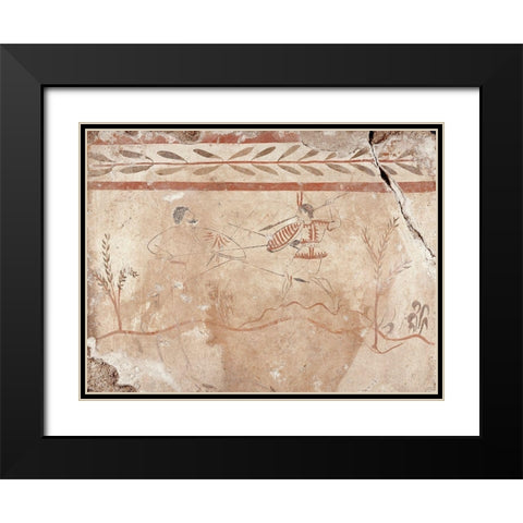Fresco Panel with Two Warriors Black Modern Wood Framed Art Print with Double Matting by Artisan, Unknown 4th Century BCE Greek