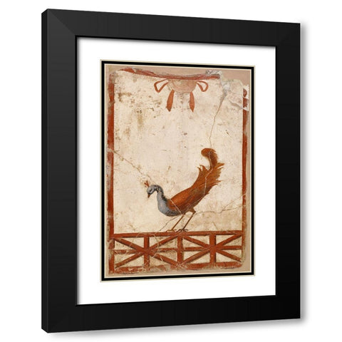 Wall Fragment with a Peacock Black Modern Wood Framed Art Print with Double Matting by Artisan, Unknown 1st Century Roman