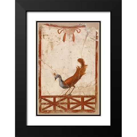 Wall Fragment with a Peacock Black Modern Wood Framed Art Print with Double Matting by Artisan, Unknown 1st Century Roman
