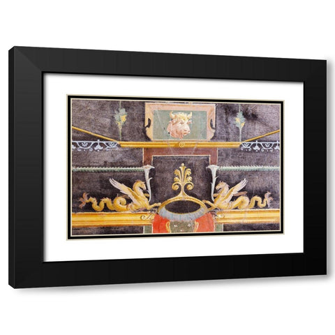 Wall Fragment with Bulls Head and Winged Sea Monsters on Black Ground Black Modern Wood Framed Art Print with Double Matting by Artisan, Unknown 1st Century Roman