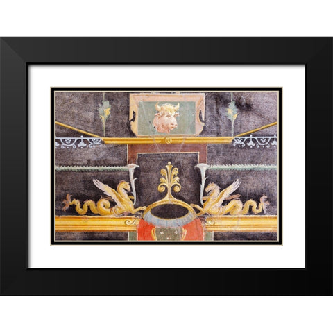 Wall Fragment with Bulls Head and Winged Sea Monsters on Black Ground Black Modern Wood Framed Art Print with Double Matting by Artisan, Unknown 1st Century Roman
