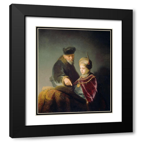 A Young Scholar and his Tutor Black Modern Wood Framed Art Print with Double Matting by Rembrandt Harmensz van Rijn, Workshop of