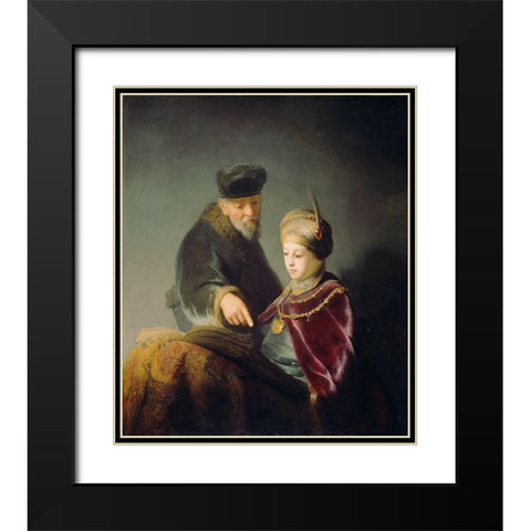 A Young Scholar and his Tutor Black Modern Wood Framed Art Print with Double Matting by Rembrandt Harmensz van Rijn, Workshop of