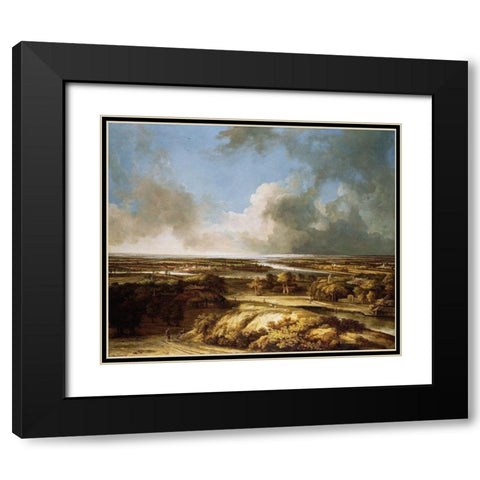 A Panoramic Landscape Black Modern Wood Framed Art Print with Double Matting by Koninck, Philips