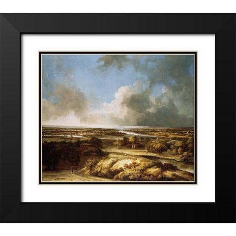 A Panoramic Landscape Black Modern Wood Framed Art Print with Double Matting by Koninck, Philips