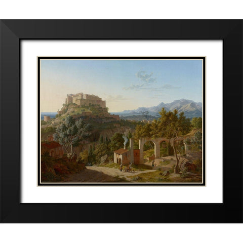 Landscape with the Castle of Massa di Carrara Black Modern Wood Framed Art Print with Double Matting by Von Klenze, Leo