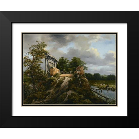 Bridge with a Sluice Black Modern Wood Framed Art Print with Double Matting by Van Ruisdael, Jacob