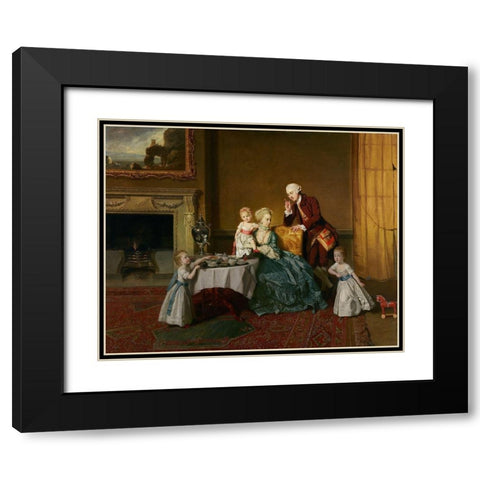 John, Fourteenth Lord Willoughby de Broke, and his Family Black Modern Wood Framed Art Print with Double Matting by Zoffany, Johann