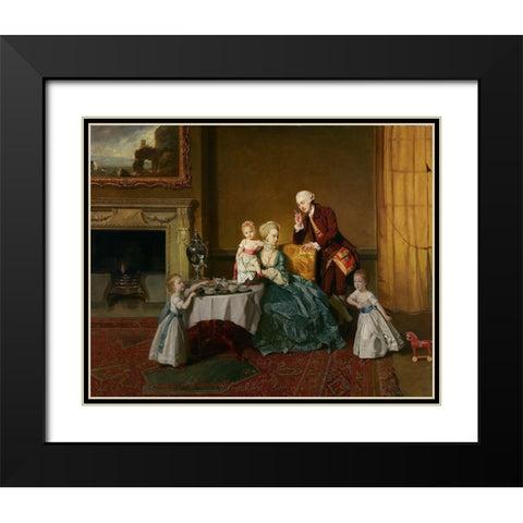 John, Fourteenth Lord Willoughby de Broke, and his Family Black Modern Wood Framed Art Print with Double Matting by Zoffany, Johann