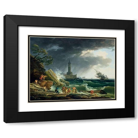 A Storm on a Mediterranean Coast Black Modern Wood Framed Art Print with Double Matting by Vernet, Claude-Joseph