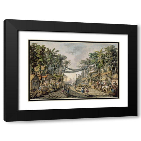 Market Scene in an Imaginary Oriental Port Black Modern Wood Framed Art Print with Double Matting by Pillement, Jean-Baptiste