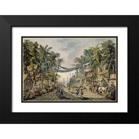 Market Scene in an Imaginary Oriental Port Black Modern Wood Framed Art Print with Double Matting by Pillement, Jean-Baptiste
