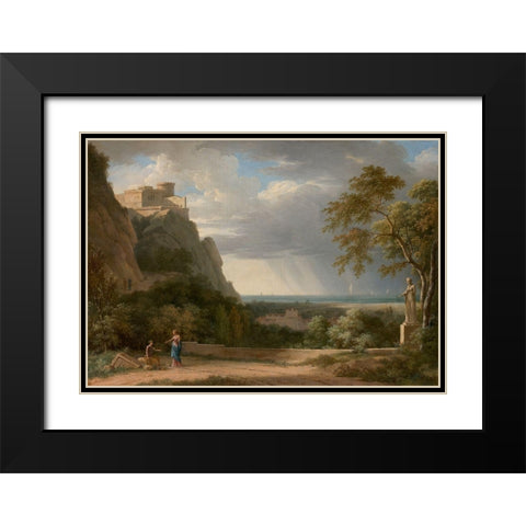 Classical Landscape with Figures and Sculpture Black Modern Wood Framed Art Print with Double Matting by de Valenciennes, Pierre-Henri
