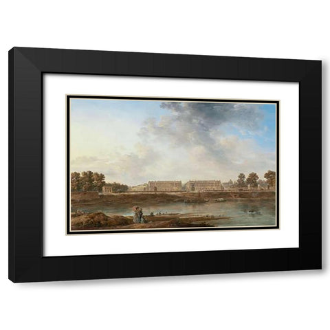 A View of Place Louis XV Black Modern Wood Framed Art Print with Double Matting by Noel, Alexandre-Jean