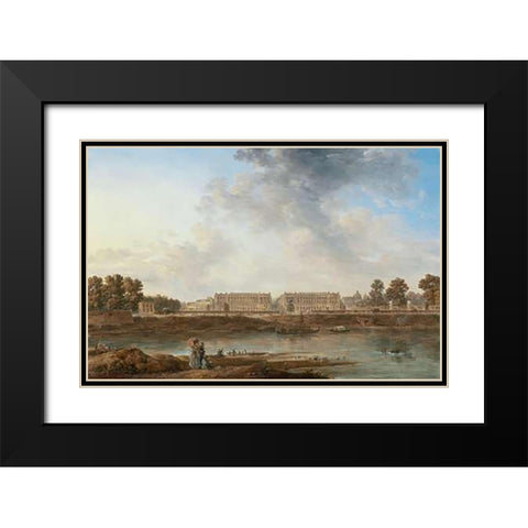 A View of Place Louis XV Black Modern Wood Framed Art Print with Double Matting by Noel, Alexandre-Jean