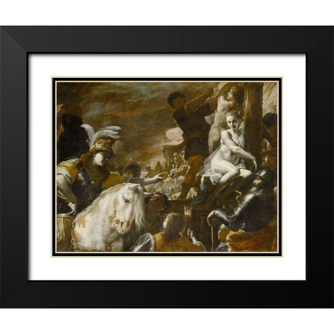 Clorinda Rescuing Sofronia and Olindo Black Modern Wood Framed Art Print with Double Matting by Preti, Mattia