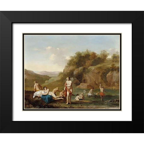 Landscape with Bathing Nudes Black Modern Wood Framed Art Print with Double Matting by Poelenburgh, Cornelis van