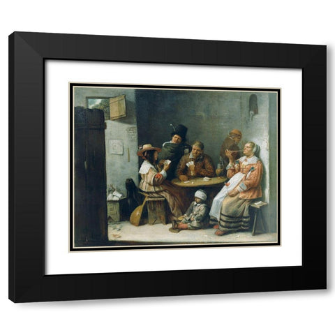 Card Players Black Modern Wood Framed Art Print with Double Matting by Van Craesbeeck, Josse
