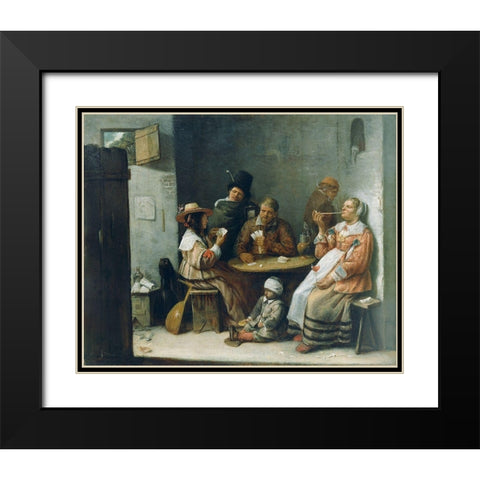 Card Players Black Modern Wood Framed Art Print with Double Matting by Van Craesbeeck, Josse