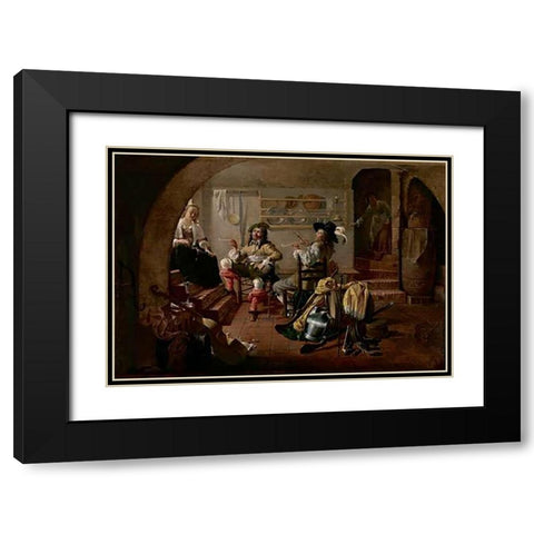 Interior with Soldiers and Women Black Modern Wood Framed Art Print with Double Matting by Duck, Jacob