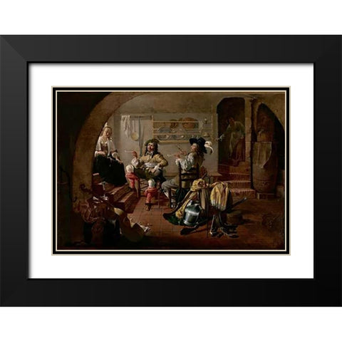 Interior with Soldiers and Women Black Modern Wood Framed Art Print with Double Matting by Duck, Jacob