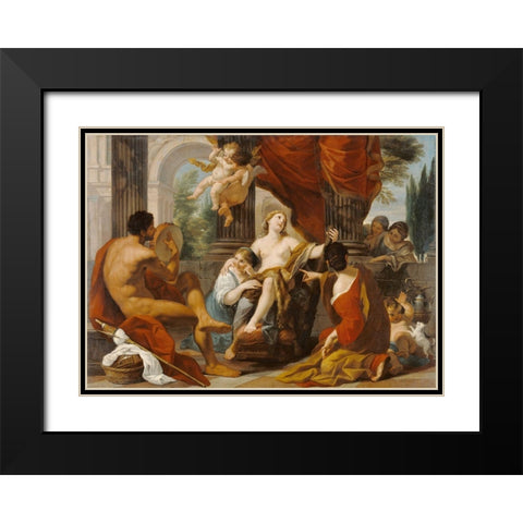 Hercules and Omphale Black Modern Wood Framed Art Print with Double Matting by Garzi, Luigi