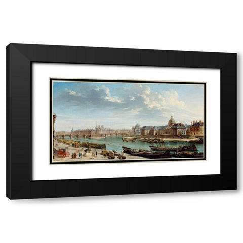 A View of Paris with the Ile de la CitÃ© Black Modern Wood Framed Art Print with Double Matting by Raguenet, Jean-Baptiste