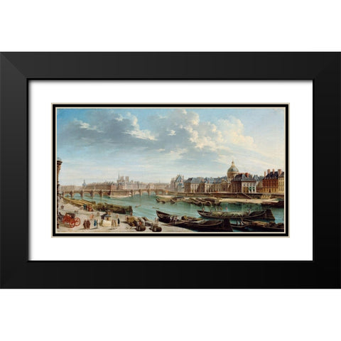 A View of Paris with the Ile de la CitÃ© Black Modern Wood Framed Art Print with Double Matting by Raguenet, Jean-Baptiste
