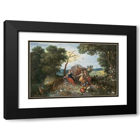 Landscape with Allegories of the Four Elements Black Modern Wood Framed Art Print with Double Matting by Brueghel, Jan II