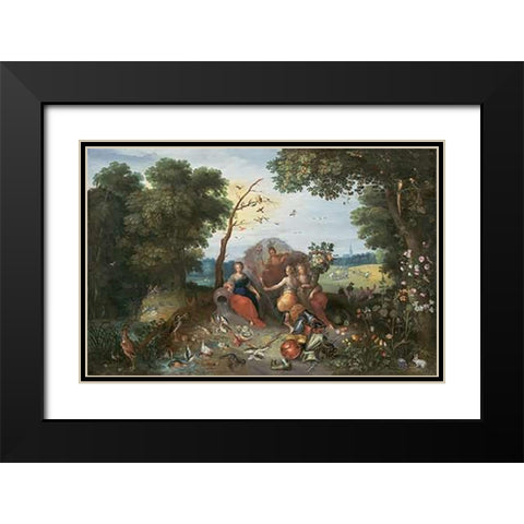 Landscape with Allegories of the Four Elements Black Modern Wood Framed Art Print with Double Matting by Brueghel, Jan II