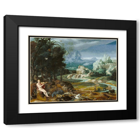 Landscape with Orpheus Black Modern Wood Framed Art Print with Double Matting by Painter, Unknown 16th Century Flemish
