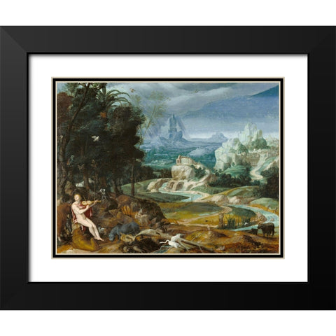Landscape with Orpheus Black Modern Wood Framed Art Print with Double Matting by Painter, Unknown 16th Century Flemish