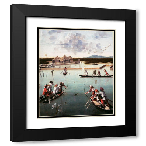 Hunting on the Lagoon Black Modern Wood Framed Art Print with Double Matting by Carpaccio, Vittore